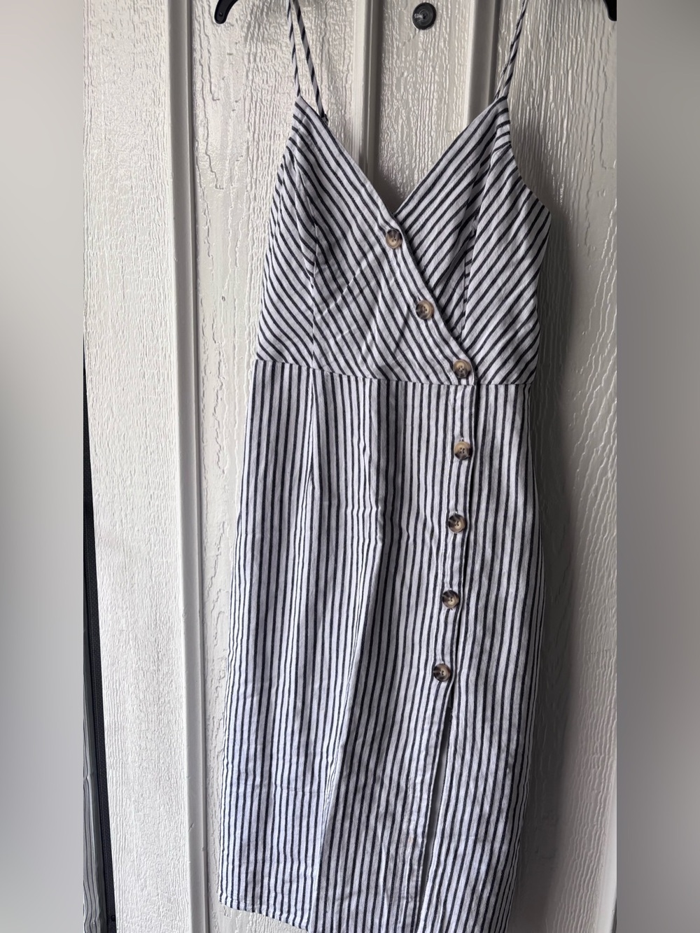 Abercrombie & Fitch Black and White Striped Spaghetti‑Strap Midi Dress